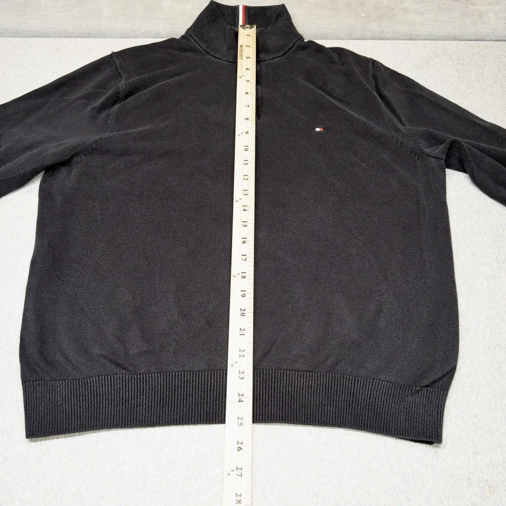 Tommy Hilfiger Mens Large‎ Qtr Zip Sweater Black Classic Preppy Casual